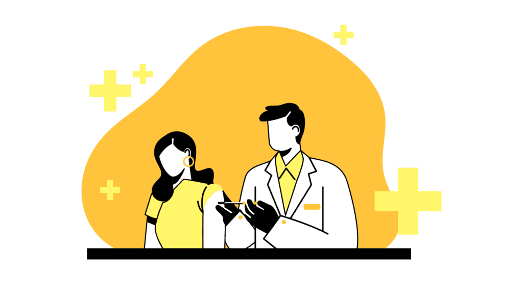 Illustration of a doctor treating a patient.